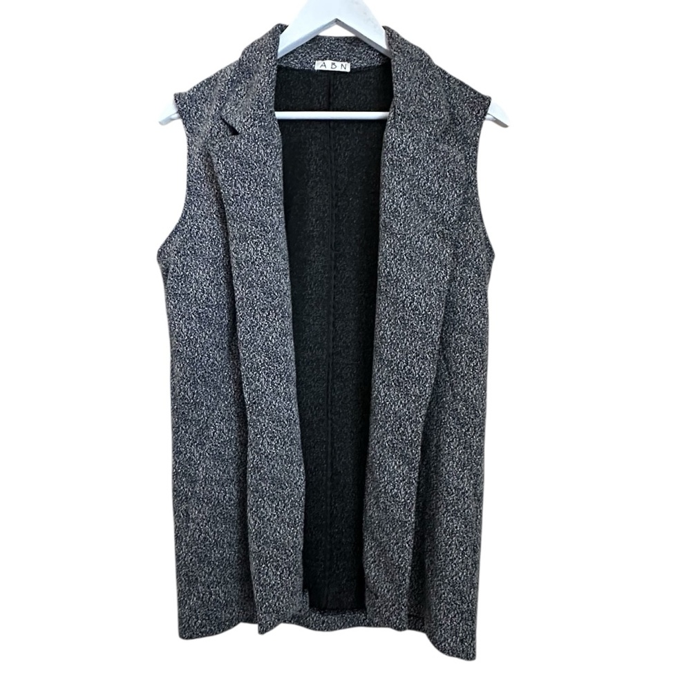 ABN Speckled Grey Sleeveless Open Cardigan Sweater Vest Women’s Sz M